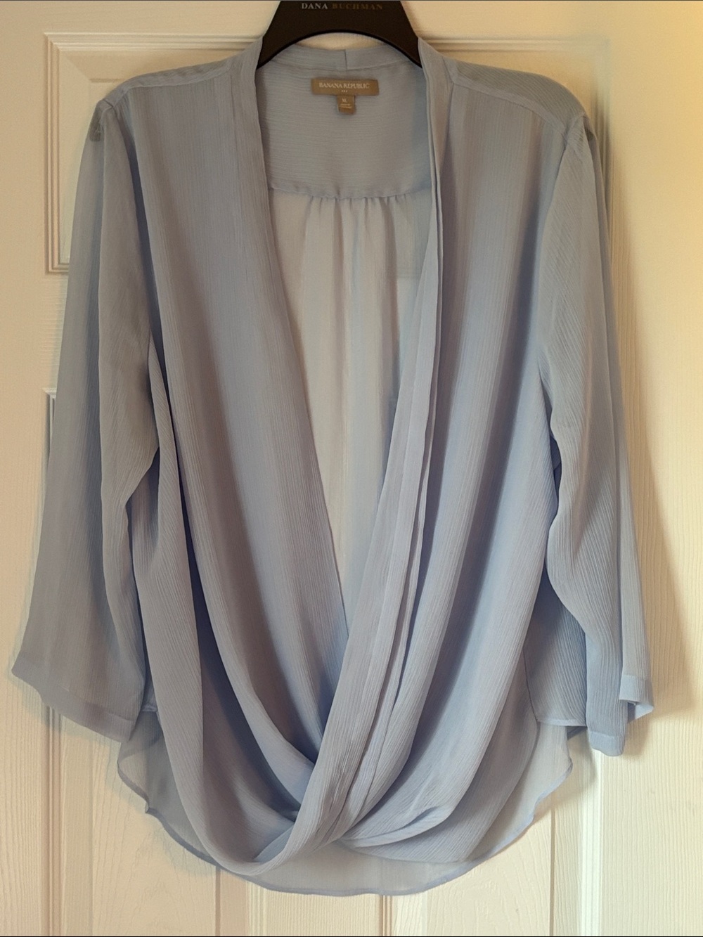 Banana Republic Sheer Pale Blue Draped V-Neck Blouse